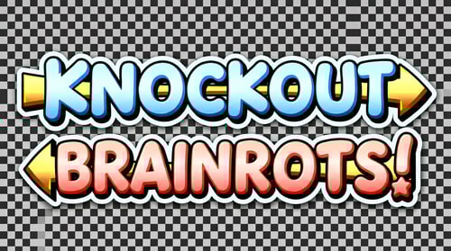 AI Design for remove the penguins in this image, also instead of it just spelling out: KNOCKOUT! it should spell out: KNOCKOUT BRAINROTS! also make the BG transparent
