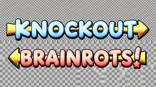AI Design for remove the penguins in this image, also instead of it just spelling out: KNOCKOUT! it should spell out: KNOCKOUT BRAINROTS! also make the BG transparent