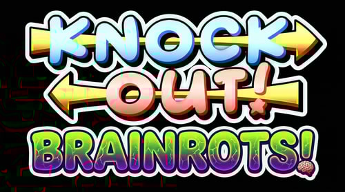 AI Design for remove the penguins in this image, also instead of it just spelling out: KNOCKOUT! it should spell out: KNOCKOUT BRAINROTS! also make the BG transparent