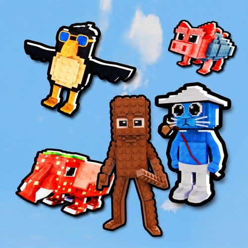 AI Design for look at these characters, make this character in the same EXACT STYLE as these reference photos ensure the character is facing and is sized and is bolded like the rest of these characters to ensure it fits in