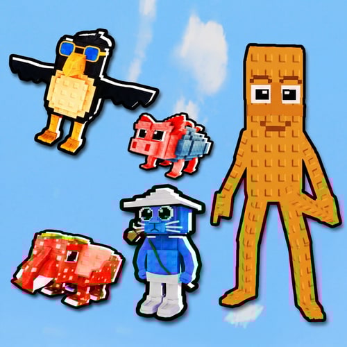 AI Design for look at these characters, make this character in the same EXACT STYLE as these reference photos ensure the character is facing and is sized and is bolded like the rest of these characters to ensure it fits in