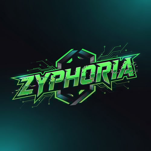 AI Design for Design a futuristic esports gaming logo for a brand named “Zyphoria”. The logo should have a dark cyberpunk gaming aesthetic with neon green highlights and glowing elements. Use a bold modern tech font, slightly aggressive and angular to represent competitive gaming.

Include subtle digital circuit patterns, glitch effects, or energy lines around the text to give a high-tech gaming vibe. The logo should feel like it belongs in a professional esports platform or AAA gaming website.

Colors: neon green, black, dark teal, and subtle metallic accents.
Style: minimal but powerful, futuristic UI design similar to modern esports brands.
Lighting: neon glow, soft cyberpunk lighting.

Background: dark gradient or transparent so it can be used on a gaming website hero section.

The final logo should look clean, professional, and suitable for a gaming platform banner, favicon, and social media branding.