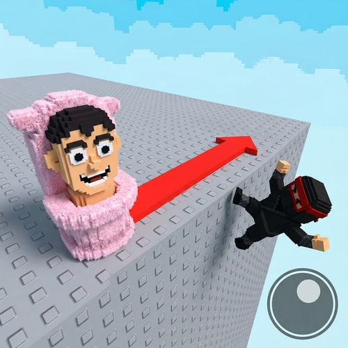 AI Design for make the ninja guy look like hes falling off the platform instead of just floating off the platform also increase quality of the image DO NOT CHANGE ANYTHING ELSE