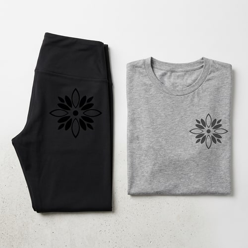 AI Design for Seamlessly blend and merge Use photos to create a new picture style is Minimalism vector or icon to be used as logo put onto leggings and tshirts