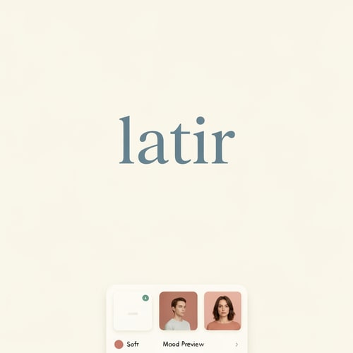 AI Design for Design a refined wordmark-only logo and mini visual identity for a digital family memory brand called “latir”.

Brand feeling:
calm, intimate, trustworthy, warm, modern, emotionally safe, designed for families, not for tech enthusiasts.
It should feel like a private place to preserve memories, voice, and presence for loved ones, with dignity and clarity.
No symbol, no icon, no heart, no waveform, no capsule, no droplet, no brain, no circuit, no AI cliché.

Logo direction:
wordmark only, lowercase “latir”, elegant and minimal.
Typography should feel human and contemporary, soft but not childish, clean but not cold.
Slightly open letter spacing, balanced proportions, subtle custom detail if needed, but very restrained.
The logo must look credible for a real product and emotionally trustworthy for families.

Visual system:
use a warm and quiet palette:
- soft ivory background
- muted blue-gray as primary text color
- soft eucalyptus green as secondary accent
- very subtle dusty rose or warm clay accent, only if needed

Style:
high-end editorial meets modern product design.
Lots of white space.
Soft rounded UI language, clean layout, quiet luxury, no flashy startup aesthetics.
Avoid gradients, neon colors, glossy effects, 3D, futuristic styling, medical styling, memorial clichés, or playful app vibes.

Deliver:
1. wordmark logo on light background
2. color palette
3. typography suggestion
4. simple UI mood preview with cards or memory timeline
5. overall brand board

The final result should feel like:
a trusted, intimate digital space where a family could safely keep something deeply important.