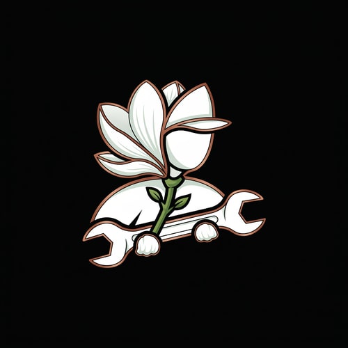 AI Design for Design a clean, memorable logo featuring a stylized plumber figure formed from a magnolia flower. The magnolia petals should subtly shape the silhouette of the character, with smooth, simplified lines suitable for branding. Integrate plumbing elements like a wrench, pipe, or valve into the design in a minimal, cohesive way—either as part of the figure or cleverly hidden within the petals.

Use a balanced, vector-style aesthetic with strong line work and clear negative space. Keep details simplified for scalability across print and digital use. Color palette should be limited and professional—soft whites, muted greens, and metallic copper or blue accents. The overall feel should blend natural elegance (from the magnolia) with reliability and craftsmanship (from plumbing).

The logo should work well in monochrome and be adaptable for light and dark backgrounds. Centered composition, modern, slightly bold, and easily recognizable at small sizes.