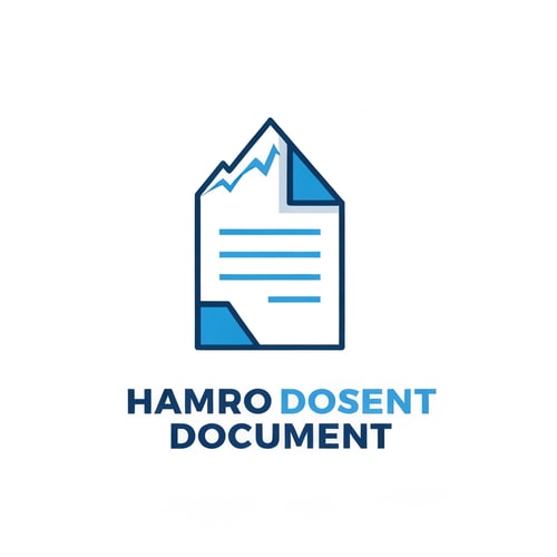 AI Design for A minimalist, clean vector logo for a SaaS project called 'Hamro Document'. The central icon is a clean, modern blue and white paper document symbol. The top folded edge of the document subtly forms the sharp, iconic shape of a Himalayan mountain peak. Below the icon, the text 'Hamro Document' is displayed in a strong, modern sans-serif typeface, using a corporate blue color. The overall style is trustworthy, modern, and professional.