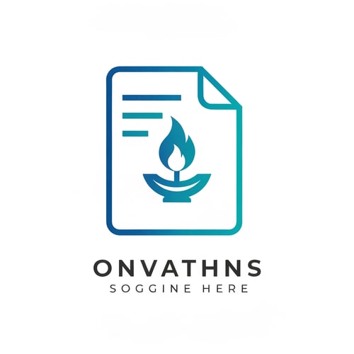 AI Design for A professional logo featuring a stylized document icon in blue and teal. At the very center of the document, a bright, modern flame symbol, inspired by the shape of a traditional Nepali Panaas lamp, is lit. The lines defining the lamp are sharp and digital. The overall composition signifies innovation, security, and knowledge. The typography below is simple, balanced, and modern.