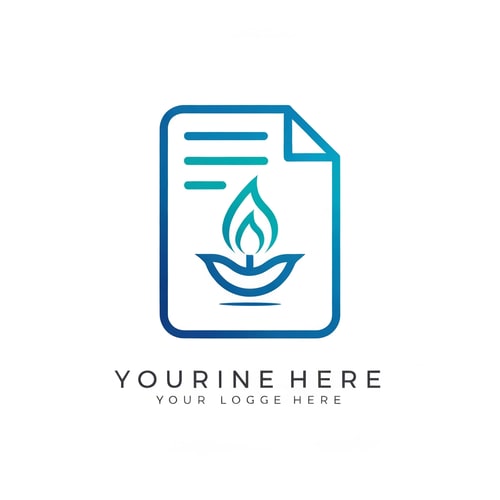 AI Design for A professional logo featuring a stylized document icon in blue and teal. At the very center of the document, a bright, modern flame symbol, inspired by the shape of a traditional Nepali Panaas lamp, is lit. The lines defining the lamp are sharp and digital. The overall composition signifies innovation, security, and knowledge. The typography below is simple, balanced, and modern.