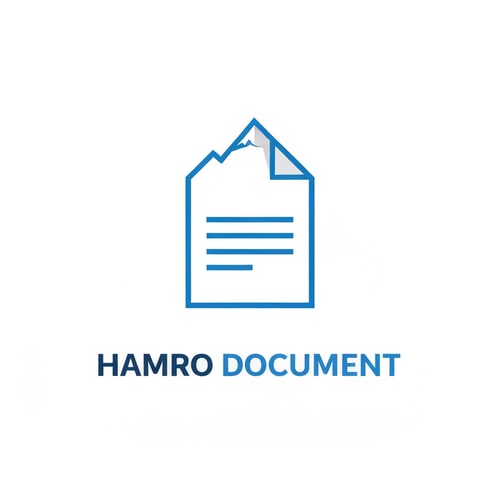 AI Design for A minimalist, clean vector logo for a SaaS project called 'Hamro Document'. The central icon is a clean, modern blue and white paper document symbol. The top folded edge of the document subtly forms the sharp, iconic shape of a Himalayan mountain peak. Below the icon, the text 'Hamro Document' is displayed in a strong, modern sans-serif typeface, using a corporate blue color. The overall style is trustworthy, modern, and professional.