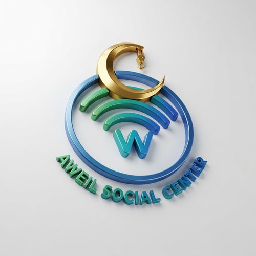 AI Design for Aweil Social Center with crescent crane head in colors and wifi embem