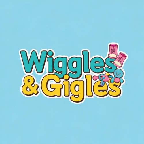AI Design for Create Colorful Logo for a Thrift shop that sells baby Clothes Name of the shop is Wiggles&Giggles
