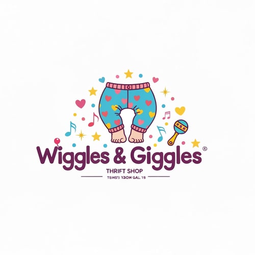 AI Design for Create Colorful Logo for a Thrift shop that sells baby Clothes Name of the shop is Wiggles&Giggles