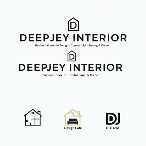 AI Design for Design a premium, modern, and minimalistic logo for an interior design company named "DEEPJEY INTERIOR".

The company specializes in:
- Residential Interior Design
- Commercial Spaces
- Custom Interior Solutions
- Styling & Decor

Reference Brand Inspiration:
Take inspiration from the logo styles and branding of leading interior platforms such as:
- HomeLane (clean, bold, minimal typography)
- Livspace (modern, rounded, friendly yet professional look)
- Design Cafe (simple, geometric, structured design feel)
- Houzz (strong, recognizable, minimal icon-based branding)
- Wooden Street (combination of furniture + interior identity)

Logo Style Requirements:
- Clean, minimal, and professional design
- Strong brand identity with a modern architectural feel
- Primarily text-based logo with a subtle icon
- Balanced between creativity and corporate professionalism

Icon Concept Ideas (keep it simple and meaningful):
- Abstract house / room structure
- Floor plan or grid-based geometric layout
- Interior elements (sofa, wall frame, modular shapes)
- Monogram-based icon using "D", "DI", or "DJ" integrated into spatial design
- Use negative space creatively to represent interiors or rooms

Design Feel:
- Premium, elegant, and trustworthy
- Modern architectural and spatial design vibe
- Suitable for both high-end and mid-range clients
- Clean and visually balanced (not flashy or cluttered)

Color Palette:
- Primary: Black, Dark Grey, or Deep Blue
- Accent: Gold, Beige, or warm wood tones
- Optional: White background for clean presentation

Typography:
- Modern sans-serif font
- Slightly bold, clean, and highly readable
- Well-spaced letters for a premium feel
- Avoid decorative or script fonts

Layout Variations:
- Horizontal (icon + text)
- Vertical (icon above text)
- Monogram version (DI or DJ symbol only)

Additional Guidelines:
- Minimalistic and scalable design
- Works across website, mobile, social media, visiting cards, and hoardings
- Avoid gradients, overly complex shapes, or excessive details
- Focus on geometric balance and negative space

Mood Keywords:
Modern, Minimal, Elegant, Architectural, Spatial, Premium, Clean, Smart, Structured Design

Deliverables:
- Full logo (icon + text)
- Icon-only version
- Black & white version
- Transparent background version