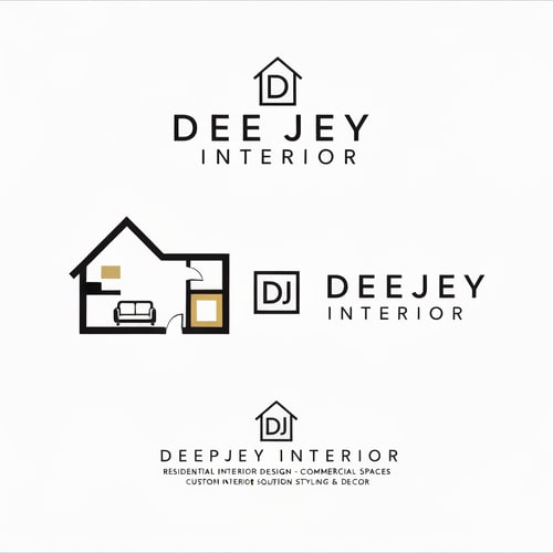 AI Design for Design a premium, modern, and minimalistic logo for an interior design company named "DEEPJEY INTERIOR".

The company specializes in:
- Residential Interior Design
- Commercial Spaces
- Custom Interior Solutions
- Styling & Decor

Reference Brand Inspiration:
Take inspiration from the logo styles and branding of leading interior platforms such as:
- HomeLane (clean, bold, minimal typography)
- Livspace (modern, rounded, friendly yet professional look)
- Design Cafe (simple, geometric, structured design feel)
- Houzz (strong, recognizable, minimal icon-based branding)
- Wooden Street (combination of furniture + interior identity)

Logo Style Requirements:
- Clean, minimal, and professional design
- Strong brand identity with a modern architectural feel
- Primarily text-based logo with a subtle icon
- Balanced between creativity and corporate professionalism

Icon Concept Ideas (keep it simple and meaningful):
- Abstract house / room structure
- Floor plan or grid-based geometric layout
- Interior elements (sofa, wall frame, modular shapes)
- Monogram-based icon using "D", "DI", or "DJ" integrated into spatial design
- Use negative space creatively to represent interiors or rooms

Design Feel:
- Premium, elegant, and trustworthy
- Modern architectural and spatial design vibe
- Suitable for both high-end and mid-range clients
- Clean and visually balanced (not flashy or cluttered)

Color Palette:
- Primary: Black, Dark Grey, or Deep Blue
- Accent: Gold, Beige, or warm wood tones
- Optional: White background for clean presentation

Typography:
- Modern sans-serif font
- Slightly bold, clean, and highly readable
- Well-spaced letters for a premium feel
- Avoid decorative or script fonts

Layout Variations:
- Horizontal (icon + text)
- Vertical (icon above text)
- Monogram version (DI or DJ symbol only)

Additional Guidelines:
- Minimalistic and scalable design
- Works across website, mobile, social media, visiting cards, and hoardings
- Avoid gradients, overly complex shapes, or excessive details
- Focus on geometric balance and negative space

Mood Keywords:
Modern, Minimal, Elegant, Architectural, Spatial, Premium, Clean, Smart, Structured Design

Deliverables:
- Full logo (icon + text)
- Icon-only version
- Black & white version
- Transparent background version