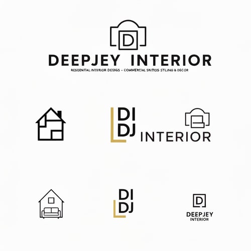 AI Design for Design a premium, modern, and minimalistic logo for an interior design company named "DEEPJEY INTERIOR".

The company specializes in:
- Residential Interior Design
- Commercial Spaces
- Custom Interior Solutions
- Styling & Decor

Reference Brand Inspiration:
Take inspiration from the logo styles and branding of leading interior platforms such as:
- HomeLane (clean, bold, minimal typography)
- Livspace (modern, rounded, friendly yet professional look)
- Design Cafe (simple, geometric, structured design feel)
- Houzz (strong, recognizable, minimal icon-based branding)
- Wooden Street (combination of furniture + interior identity)

Logo Style Requirements:
- Clean, minimal, and professional design
- Strong brand identity with a modern architectural feel
- Primarily text-based logo with a subtle icon
- Balanced between creativity and corporate professionalism

Icon Concept Ideas (keep it simple and meaningful):
- Abstract house / room structure
- Floor plan or grid-based geometric layout
- Interior elements (sofa, wall frame, modular shapes)
- Monogram-based icon using "D", "DI", or "DJ" integrated into spatial design
- Use negative space creatively to represent interiors or rooms

Design Feel:
- Premium, elegant, and trustworthy
- Modern architectural and spatial design vibe
- Suitable for both high-end and mid-range clients
- Clean and visually balanced (not flashy or cluttered)

Color Palette:
- Primary: Black, Dark Grey, or Deep Blue
- Accent: Gold, Beige, or warm wood tones
- Optional: White background for clean presentation

Typography:
- Modern sans-serif font
- Slightly bold, clean, and highly readable
- Well-spaced letters for a premium feel
- Avoid decorative or script fonts

Layout Variations:
- Horizontal (icon + text)
- Vertical (icon above text)
- Monogram version (DI or DJ symbol only)

Additional Guidelines:
- Minimalistic and scalable design
- Works across website, mobile, social media, visiting cards, and hoardings
- Avoid gradients, overly complex shapes, or excessive details
- Focus on geometric balance and negative space

Mood Keywords:
Modern, Minimal, Elegant, Architectural, Spatial, Premium, Clean, Smart, Structured Design

Deliverables:
- Full logo (icon + text)
- Icon-only version
- Black & white version
- Transparent background version