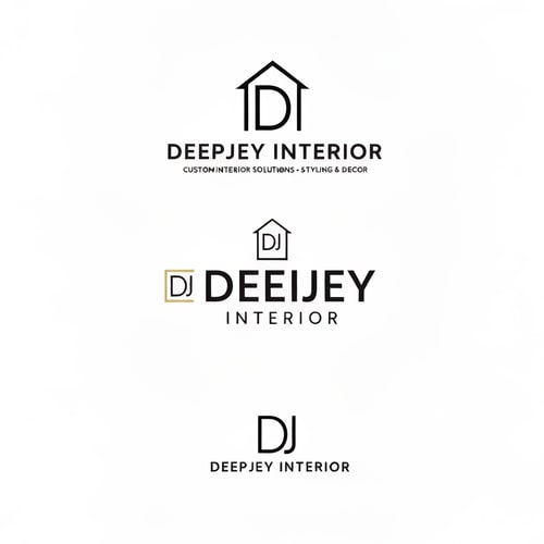 AI Design for Design a premium, modern, and minimalistic logo for an interior design company named "DEEPJEY INTERIOR".

The company specializes in:
- Residential Interior Design
- Commercial Spaces
- Custom Interior Solutions
- Styling & Decor

Reference Brand Inspiration:
Take inspiration from the logo styles and branding of leading interior platforms such as:
- HomeLane (clean, bold, minimal typography)
- Livspace (modern, rounded, friendly yet professional look)
- Design Cafe (simple, geometric, structured design feel)
- Houzz (strong, recognizable, minimal icon-based branding)
- Wooden Street (combination of furniture + interior identity)

Logo Style Requirements:
- Clean, minimal, and professional design
- Strong brand identity with a modern architectural feel
- Primarily text-based logo with a subtle icon
- Balanced between creativity and corporate professionalism

Icon Concept Ideas (keep it simple and meaningful):
- Abstract house / room structure
- Floor plan or grid-based geometric layout
- Interior elements (sofa, wall frame, modular shapes)
- Monogram-based icon using "D", "DI", or "DJ" integrated into spatial design
- Use negative space creatively to represent interiors or rooms

Design Feel:
- Premium, elegant, and trustworthy
- Modern architectural and spatial design vibe
- Suitable for both high-end and mid-range clients
- Clean and visually balanced (not flashy or cluttered)

Color Palette:
- Primary: Black, Dark Grey, or Deep Blue
- Accent: Gold, Beige, or warm wood tones
- Optional: White background for clean presentation

Typography:
- Modern sans-serif font
- Slightly bold, clean, and highly readable
- Well-spaced letters for a premium feel
- Avoid decorative or script fonts

Layout Variations:
- Horizontal (icon + text)
- Vertical (icon above text)
- Monogram version (DI or DJ symbol only)

Additional Guidelines:
- Minimalistic and scalable design
- Works across website, mobile, social media, visiting cards, and hoardings
- Avoid gradients, overly complex shapes, or excessive details
- Focus on geometric balance and negative space

Mood Keywords:
Modern, Minimal, Elegant, Architectural, Spatial, Premium, Clean, Smart, Structured Design

Deliverables:
- Full logo (icon + text)
- Icon-only version
- Black & white version
- Transparent background version