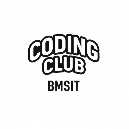 AI Design for i need a logo type which coding club written on it
below tht BMSIT
the letters shld lil bit curve like upside down u
it shld be bold strong
like how text will be there on varsity jackets
in white