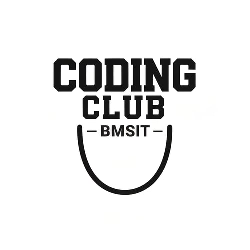 AI Design for i need a logo type which coding club written on it
below tht BMSIT 
a lil bit curve like upside down u
it shld be bold strong 
like how text will be there on varsity jackets