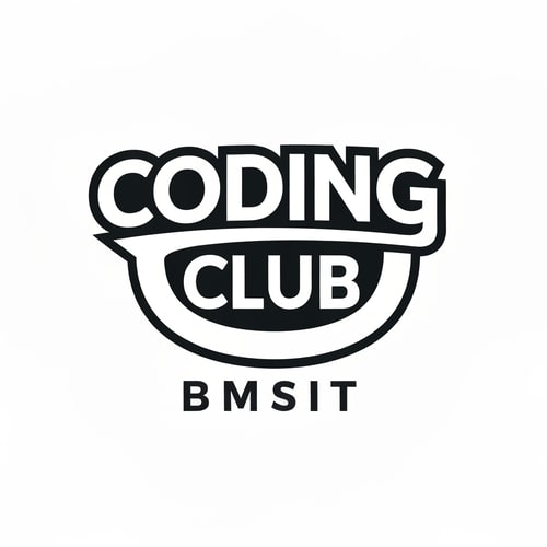 AI Design for i need a logo type which coding club written on it
below tht BMSIT
the letters shld lil bit curve like upside down u
it shld be bold strong
like how text will be there on varsity jackets
in white