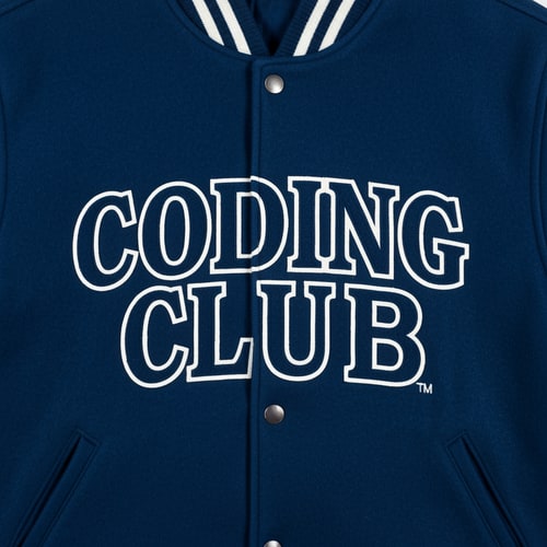 AI Design for i need a logo type which coding club written on it 
it shld be bold strong 
like how text will be there on varsity jackets