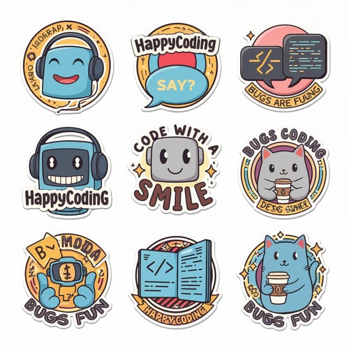 AI Design for coding related stickers unique fun catchy wid some text