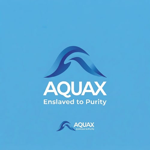 AI Design for can u write "AQUAX" in plsce of "AQUA" and in white colorAND "Enslaved to Purity" in place of "Slogan here" and and light sky blue background