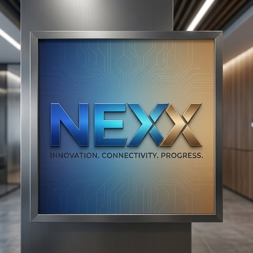 AI Design for make a professional logo of NEXX and add colours also in background