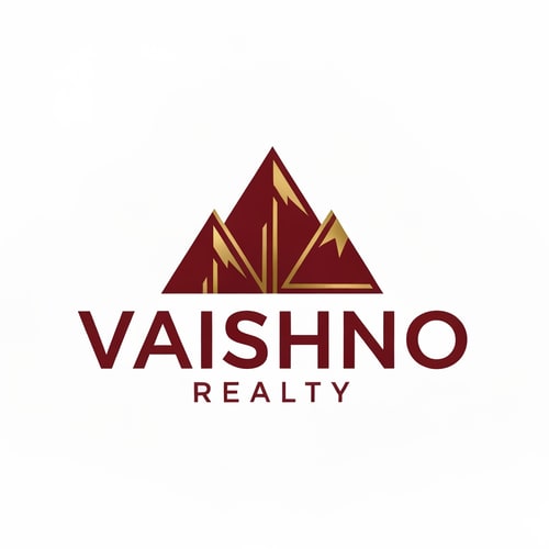 AI Design for Design a premium, minimal logo for a real estate company named "Vaishno Realty".
The logo should feature a strong, geometric symbol inspired by mountain peaks or an abstract upward triangle, subtly referencing the Vaishno Devi hills without using any religious icons or literal temple imagery.
Style should be modern, clean, and corporate, suitable for a high-end real estate brand handling luxury and commercial properties. The symbol must convey stability, growth, trust, and long-term investment value.
Use a deep maroon or rich red as the primary color with elegant gold accents. The typography should be bold, uppercase, sans-serif, with "VAISHNO" more prominent and "REALTY" smaller and spaced out.
Ensure the logo works in horizontal layout (symbol + text) and the symbol can stand alone for signage and branding. Avoid overly decorative elements, thin lines, or gradients. Focus on sharp edges, symmetry, and strong visual balance.
Background should be white or dark for contrast. Make it look like a professional real estate brand, not a religious or traditional organization.