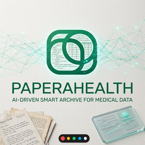 AI Design for PaperaHealth is an AI-driven smart archive that transforms unstructured medical documents, like PDFs and images, into structured data. It extracts key metrics, analyzes health trends over time, and provides personalized clinical insights via an LLM.An abstract geometric monoline logo in emerald green. It interweaves a rounded document shape with an inner focus ring, symbolizing the precise AI scanning and structuring of medical data. The design is modern, clean, and trustworthy.