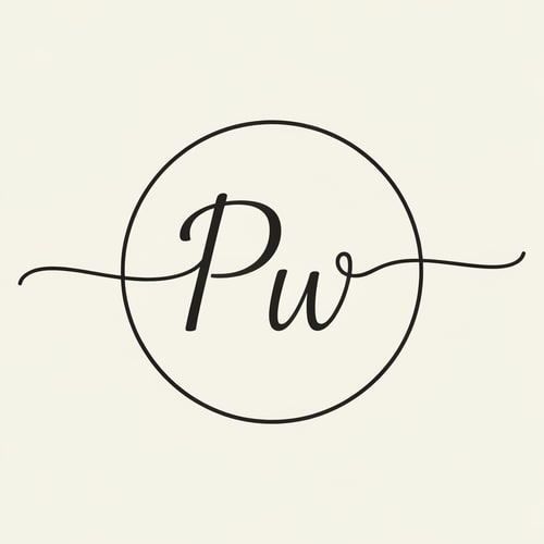 AI Design for PW, script text, put in circle, interconnect letters with circle