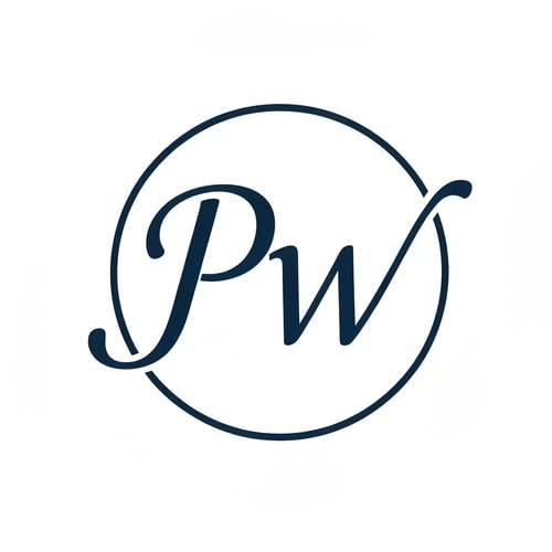 AI Design for PW, script text, put in circle, interconnect letters with circle, P and W are both capital lettets