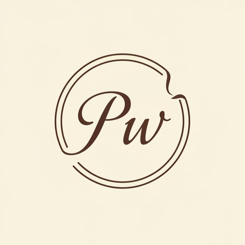 AI Design for PW, script text, put in circle, interconnect letters with circle