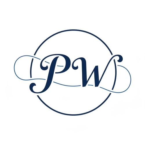 AI Design for PW, script text, put in circle, interconnect letters with circle, P and W are both capital lettets