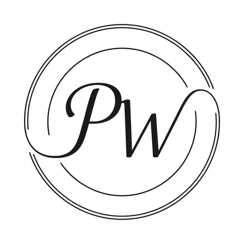 AI Design for PW, script text, put in circle, interconnect letters with circle, P and W are both capital lettets
