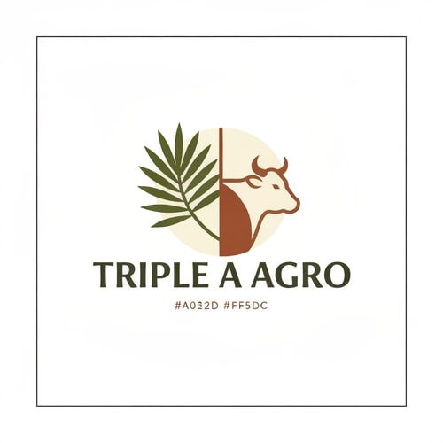 AI Design for An organic emblem logo for an agribusiness named "Triple A Agro". The design features intertwined elements of nature: a lush palm leaf, a dignified dual-purpose cow profile, symbolizing future growth. The design must convey sustainability and environmental care. Earthy and natural color palette: olive green, terracotta brown, and cream. Vintage modern style, vector illustration, white background.
Role: Act as a world-class Brand Identity Designer and expert SVG Developer.
Task: Create a clean, modern, and highly scalable SVG logo for an agribusiness named "Triple A Agro".
Design Concept: The logo must be an "organic emblem" that smartly and minimally integrates three key elements using clean vector paths:
1. A lush palm leaf (Agriculture/Palm)
2. A dignified, minimalist dual-purpose cow profile (Cattle ranching)
3. Future growth
Vibe & Style: Vintage modern, highly corporate but connected to the earth. It must convey sustainability and environmental care. The design should rely on clever negative space and geometric harmony.
Typography: Include the text "TRIPLE A AGRO" in a strong, legible, sans-serif or elegant serif font integrated into or below the emblem.
Color Palette (Crucial for interior design matching): Use exactly these HEX codes to create a cohesive earthy palette:
* Deep Olive Green: `#4A5D23` (For the palm/sustainability)
* Terracotta Brown: `#A0522D` (For the earth/cacao)
* Cream/Ivory background or accents: `#F5F5DC`
Technical Requirements:
* Output ONLY valid, raw `<svg>` code.
* Do not include markdown formatting like `xml or `svg outside the code, just the `<svg>` tag to the `</svg>` tag.
* Ensure the `viewBox` is properly set (e.g., `viewBox="0 0 500 500"`).
* Use clean `<path>`, `<circle>`, and `<polygon>` elements. Avoid overly complex overlapping that ruins transparency.
* Ensure the code is responsive and well-commented so a human designer can easily edit it later.