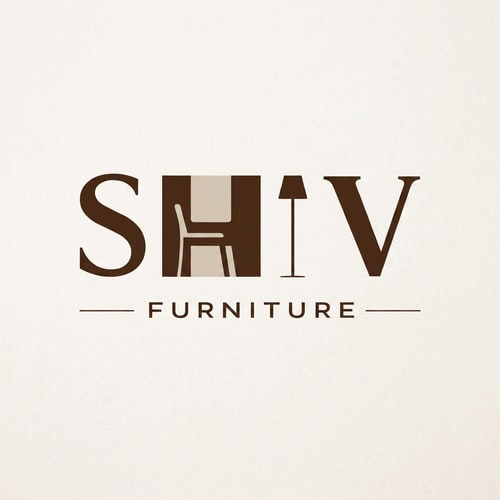 AI Design for in this image make that chair in H in light brown color and keep chair in graphics as it is just change tha color in #d4cabc and SHIV font color in #50311d