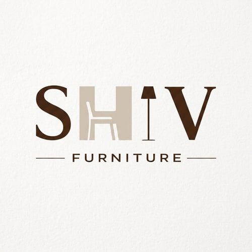 AI Design for in this image make that chair in H in light brown color in #d4cabc and shiv font color in #50311d