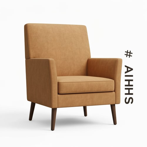 AI Design for in this image make that chair in H in light brown color and keep chair in graphics as it is just change tha color in #d4cabc and SHIV font color in #50311d