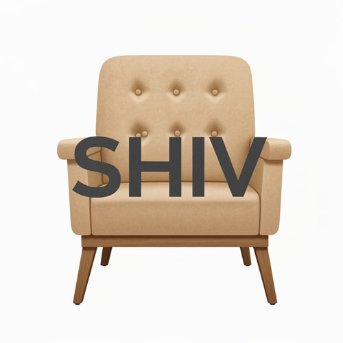 AI Design for in this image make that chair in H in light brown color and keep chair in graphics as it is just change tha color in #d4cabc and SHIV font color in #50311d