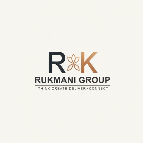 AI Design for Make a logo for name RUKMANI GROUP and it's tagline is THINK CREATE DELIVER CONNECT . Make logo with minimal design philosophy . Make a special sign   which represents respect and creativeness