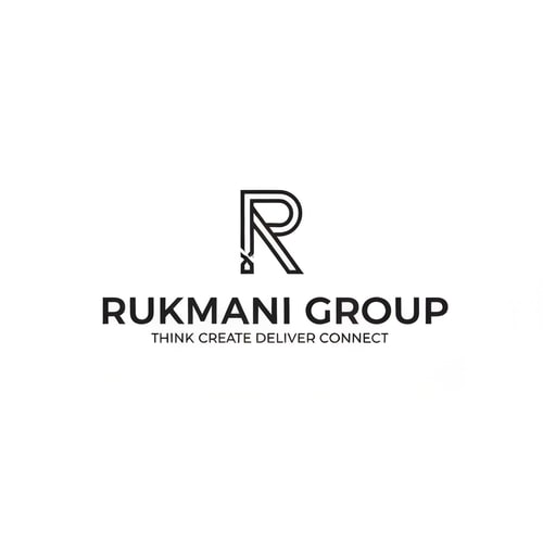AI Design for Make a logo for name RUKMANI GROUP and it's tagline is THINK CREATE DELIVER CONNECT . Make logo with minimal design philosophy . Make a special sign   which represents respect