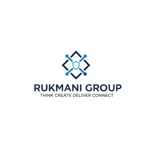 AI Design for Make a logo for name RUKMANI GROUP and it's tagline is THINK CREATE DELIVER CONNECT . Make logo with minimal design philosophy . Make a special sign   which represents respect