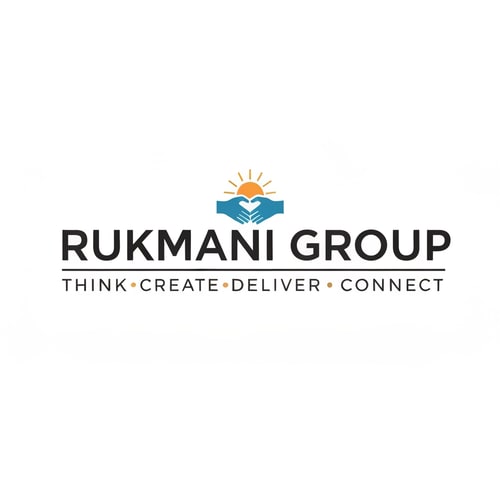 AI Design for Make a logo for name RUKMANI GROUP and it's tagline is THINK CREATE DELIVER CONNECT . Make logo with minimal design philosophy . Make a special sign   which represents respect
