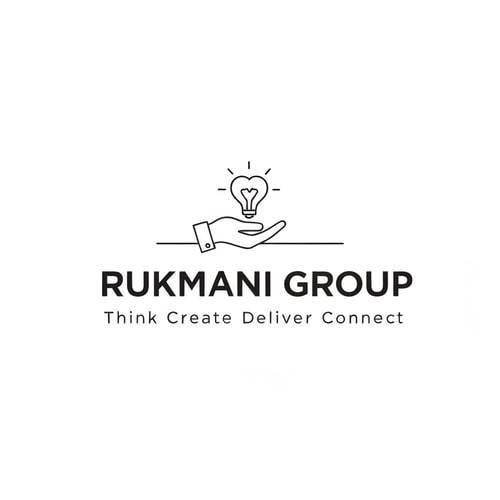 AI Design for Make a logo for name RUKMANI GROUP and it's tagline is THINK CREATE DELIVER CONNECT . Make logo with minimal design philosophy . Make a special sign   which represents respect and creativeness