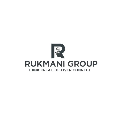 AI Design for Make a logo for name RUKMANI GROUP and it's tagline is THINK CREATE DELIVER CONNECT . Make logo with minimal design philosophy . Make a special sign   which represents respect and creativeness