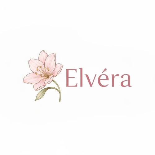 AI Design for Design a feminine and elegant logo for "Elvéra" makeup brand. 
Use a handwritten or signature-style font combined with a thin gold underline. 
Color palette: soft pink, nude, and gold. 
Style should feel delicate, classy, and premium. 
Minimalist beauty brand aesthetic.
