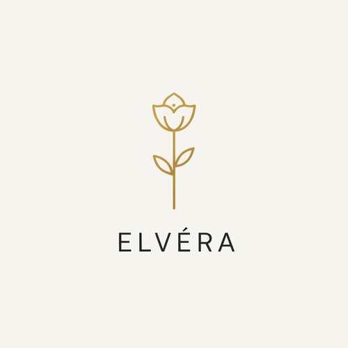 AI Design for Create a premium logo for a beauty brand called "Elvéra". 
Include a minimal icon such as an abstract letter "E" shaped like a brush stroke or a subtle lip curve. 
Use gold and soft nude tones. 
Font should be elegant and feminine serif. 
Style: luxury, clean, modern, Instagram-ready branding.
