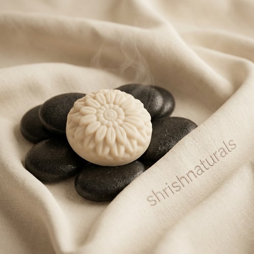 AI Design for Spa Luxury Stone Concept

Shea butter soap placed on smooth spa stones with soft towel folds in the background, subtle steam effect, warm ambient lighting, calming spa mood, neutral beige and cream color palette, "shrishnaturals" written on the towel in soft minimal text style, luxury spa advertisement style, realistic textures, minimal clean composition