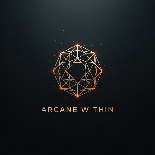 AI Design for A minimalist, high-contrast logo for a YouTube channel called 'Arcane Within'. The design features a stylized, glowing geometric emblem representing inner strength and discipline, centered against a dark, moody, charcoal-textured background. Use a color palette of deep obsidian, metallic gold, and subtle embers of light. The style is professional, mysterious, and modern, suitable for a motivational brand. 4k resolution, clean lines, cinematic lighting."